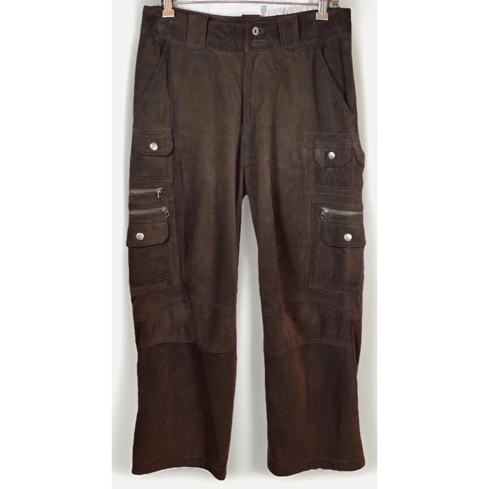 Sundance Pants Women's 6 Genuine Leather‎ Cargo Brown Zippers Pockets Biker Moto - Picture 3 of 16